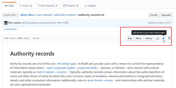 An image of the GitHub "Edit" button