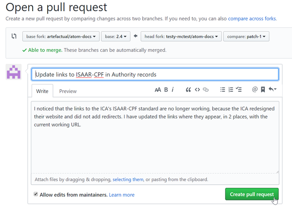 An image of the GitHub pull request button