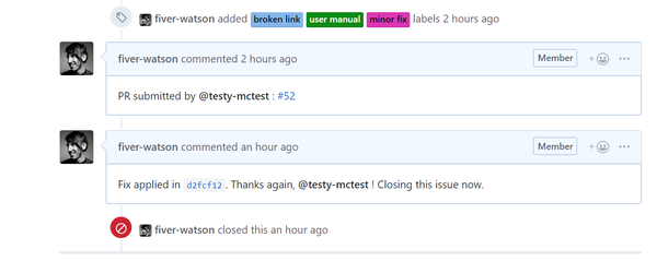 An image of an issue being closed in GitHub
